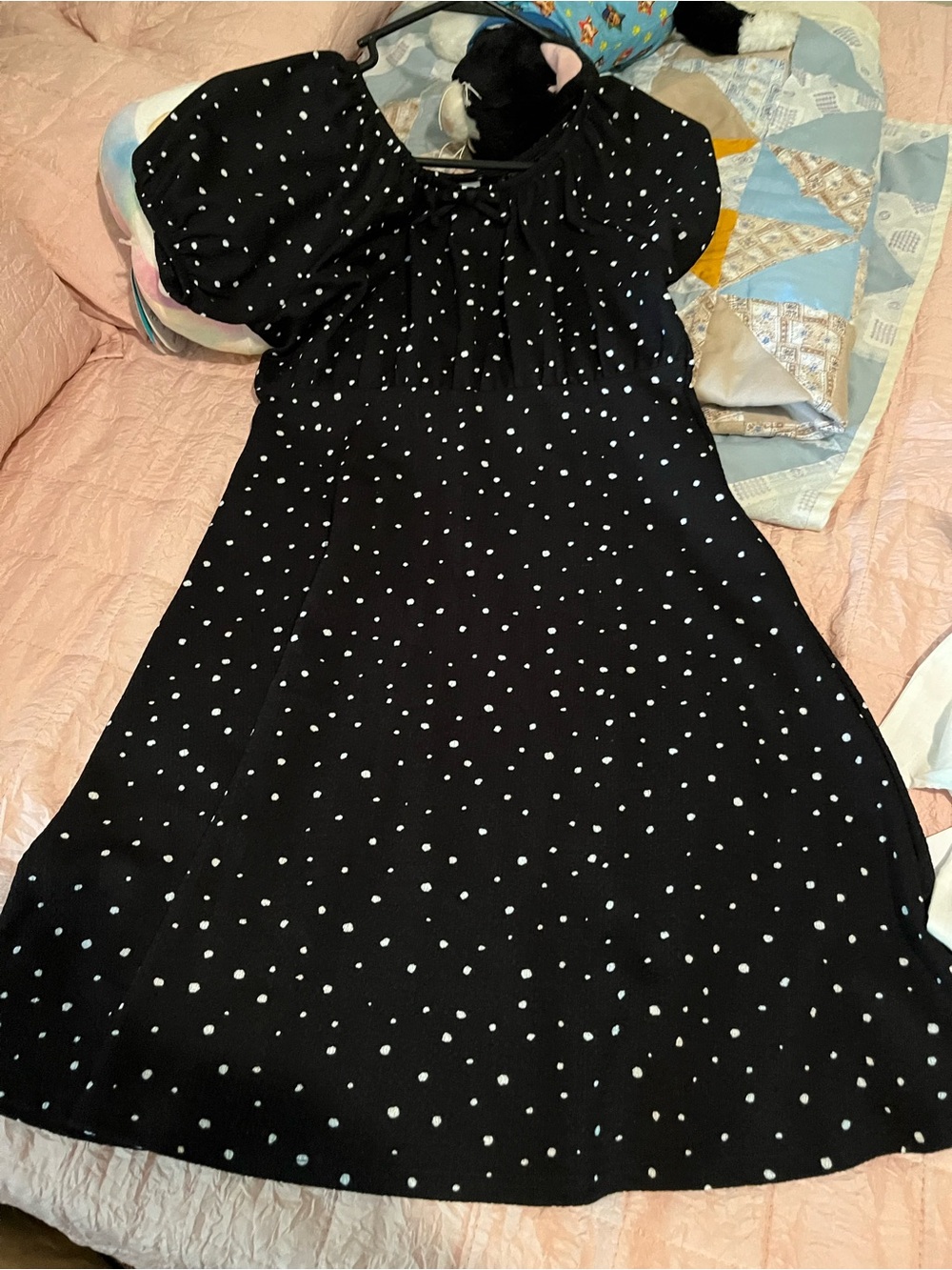 wonder nation Black Dress with White Polka Dots